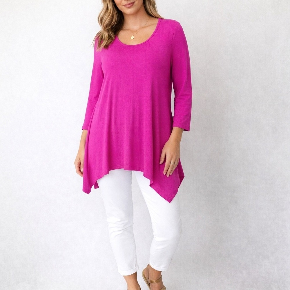 Larace Sharkbite Hem Tunic Top Womens XL‎ Pink Boho Flowy Spring Casual
